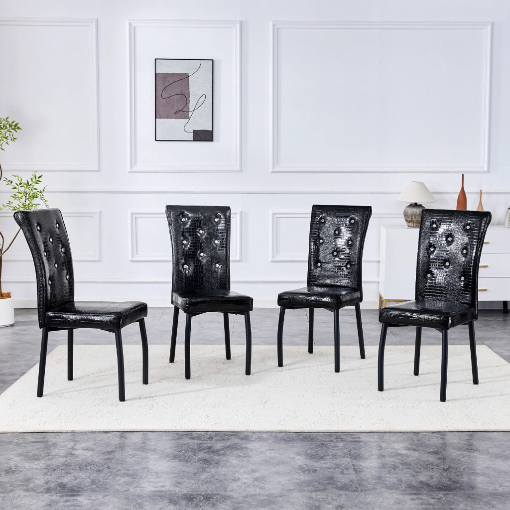Sedia da Pranzo con Dettagli Cristallo, PVC, Metallo, Nero