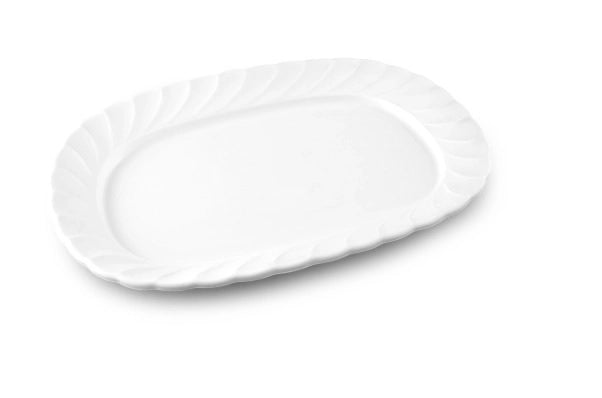 Piatto in plastica ovale bianco riutilizzabile 36 x 26 x 3 cm