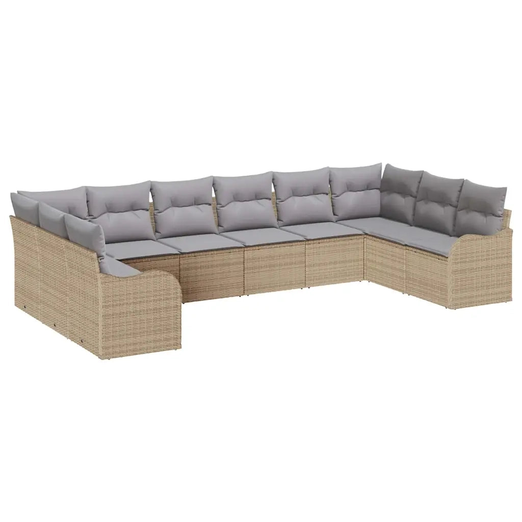 Set Divano da Giardino 10 pcs beige e grigio chiaro polyrattan