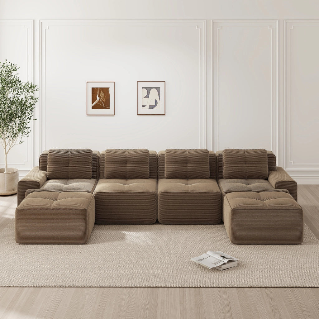 Divano Modulare 4 Posti con Chaise Longue ¨C Xylo ¨C Velluto a Coste, Marrone