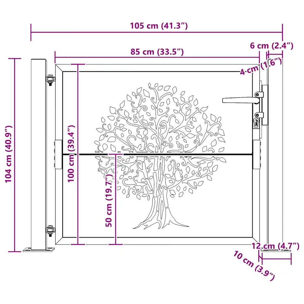 Cancello da giardino 100x100 cm in acciaio Corten e design in bambù 153239