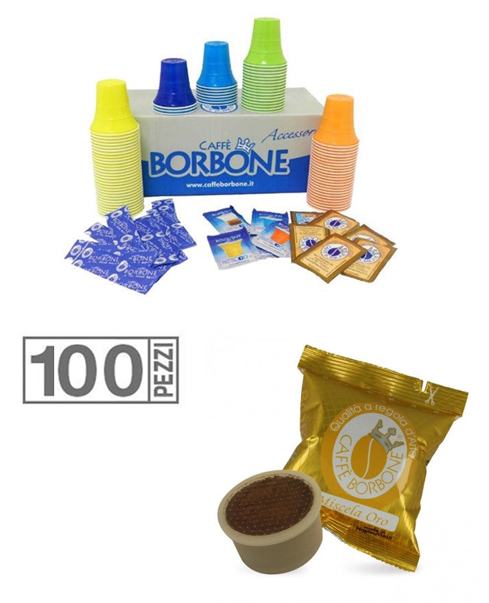 100 CAPSULE CAFFE' BORBONE MISCELA ORO KIT ACCESSORI LAVAZZA ESPRESSO POINT