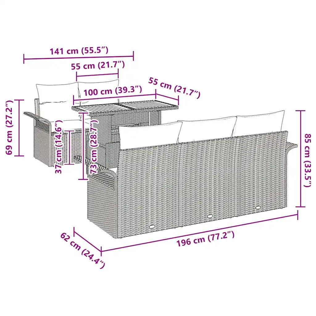 Set Divano da Giardino con cuscino 6 pcs Grigio polyrattan 3349271
