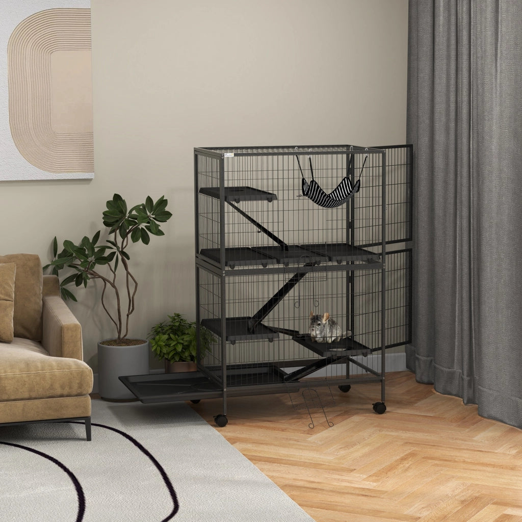 Gabbia per piccoli animali ¨C Xylo ¨C 4 piani con amaca e ruote, metallo e plastica, 80x52x128 cm, grigio