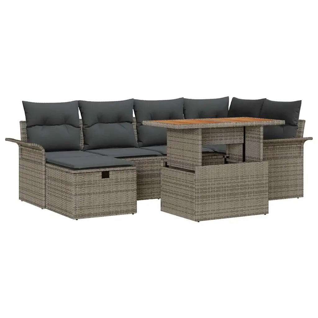 Set Divano da Giardino 7 pcs Grigio polyrattan
