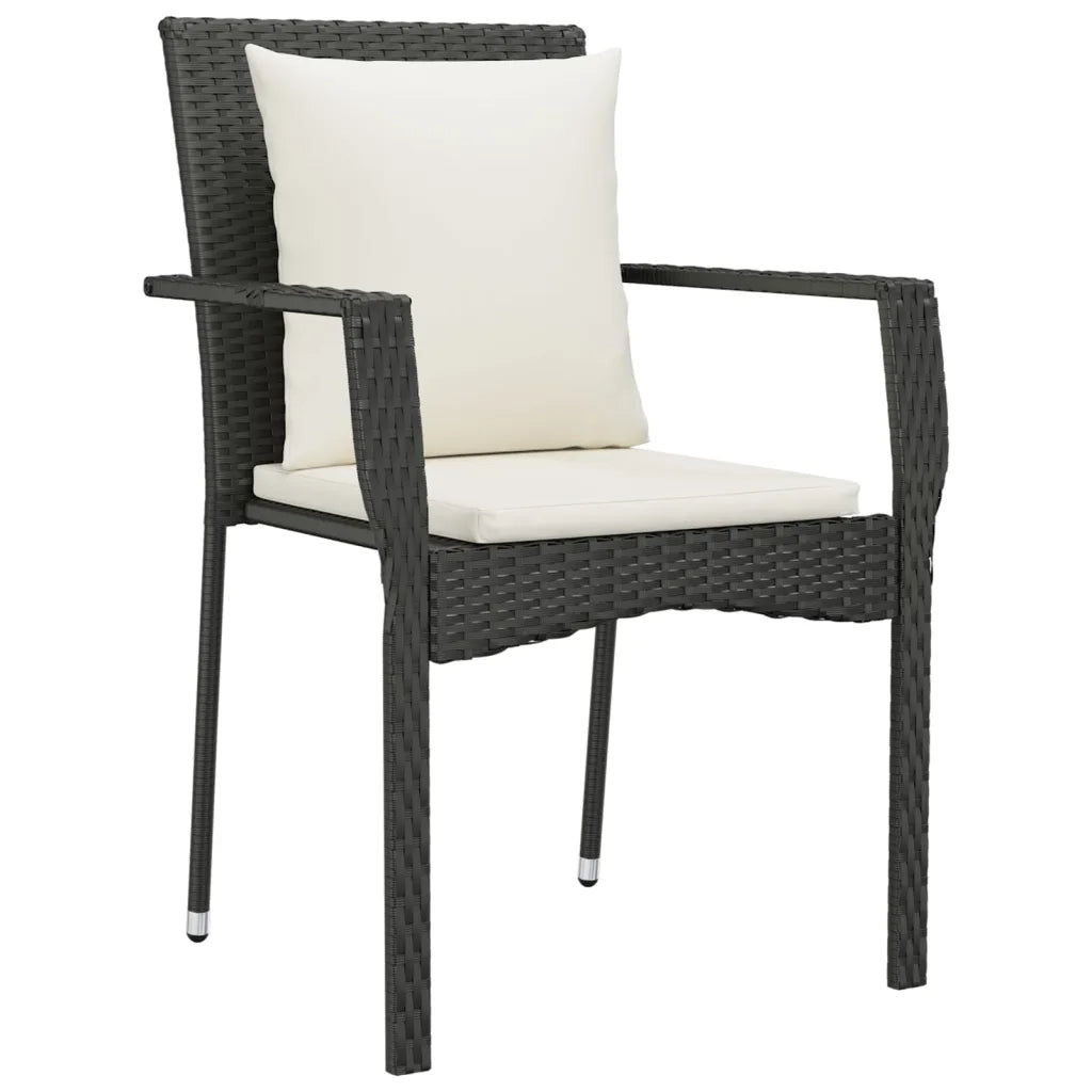 Set da Pranzo da Giardino 5 pz Nero con Cuscini in Polyrattan 3185097