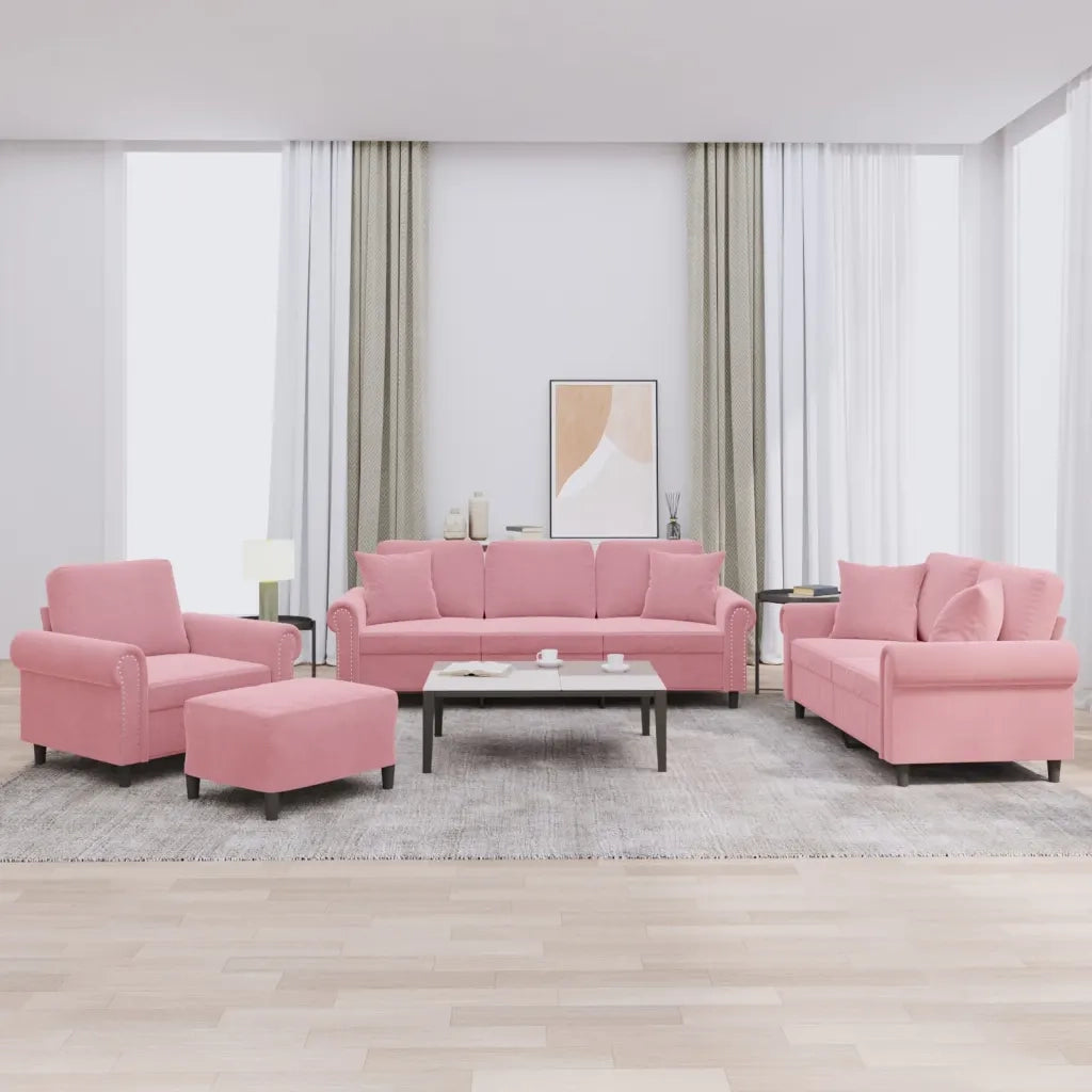 Set di Divani 4 pz con Cuscini Rosa in Velluto 3202203