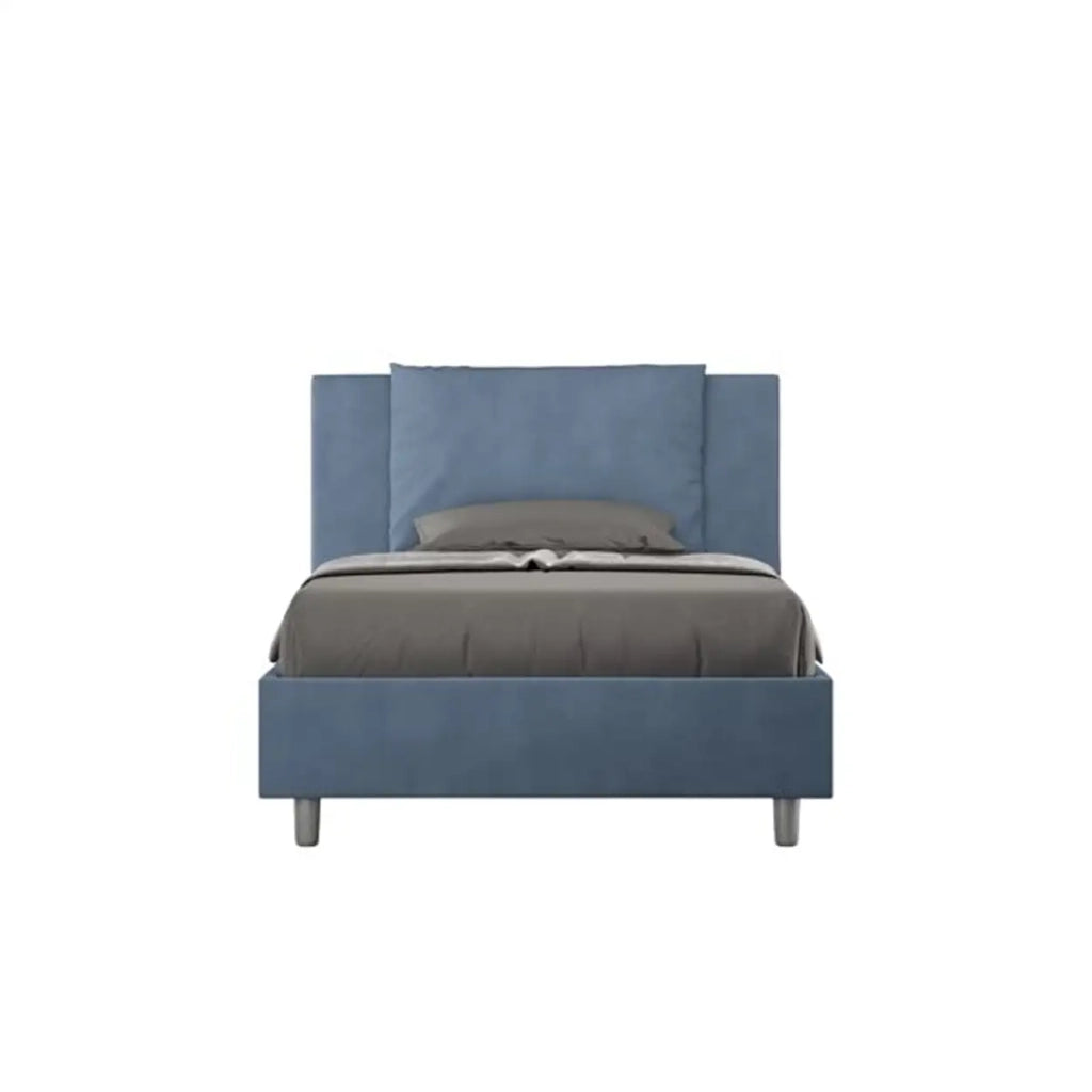 Letto una piazza e mezza con rete imbottito 120x200 microfibra blu Antea