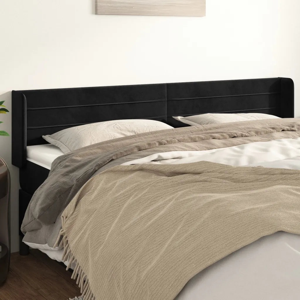 Testiera ad Orecchio-Testata con Orecchie Nera 183x16x78/88 cm in Velluto 837084