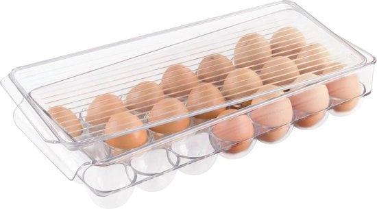 Contenitore per uova per frigorifero - grande formato - plastico - con coperchio - adatto per 21 uova - trasparente