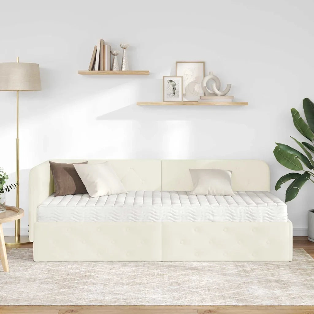Cornice del letto ad angolo Crema 80 x 200 cm Velluto