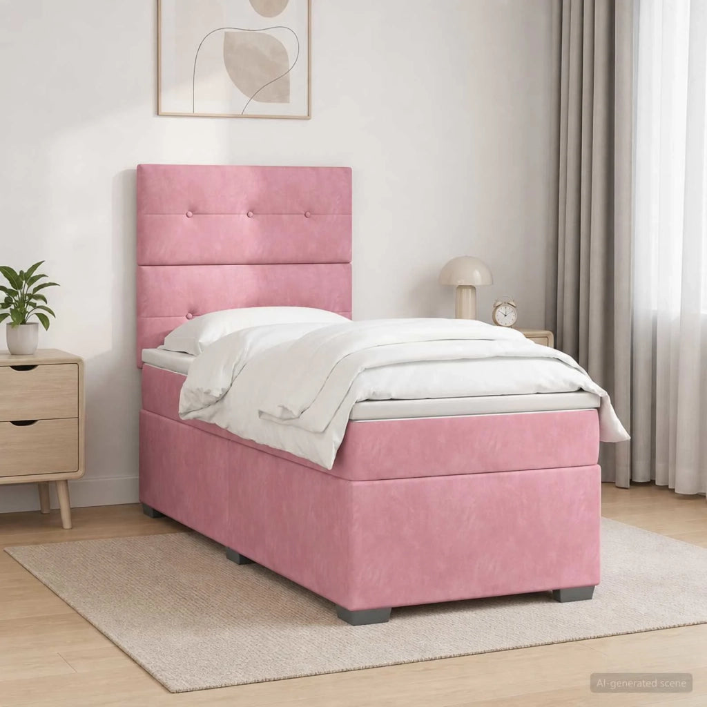Letto box spring con materasso Rosa 80 x 200 cm Velluto 3454999
