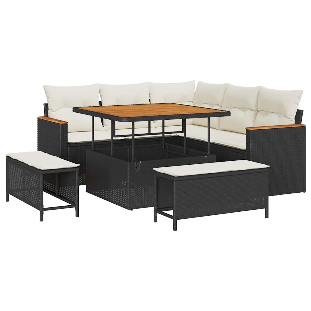 Set Divano da Giardino 8 pcs Nero polyrattan