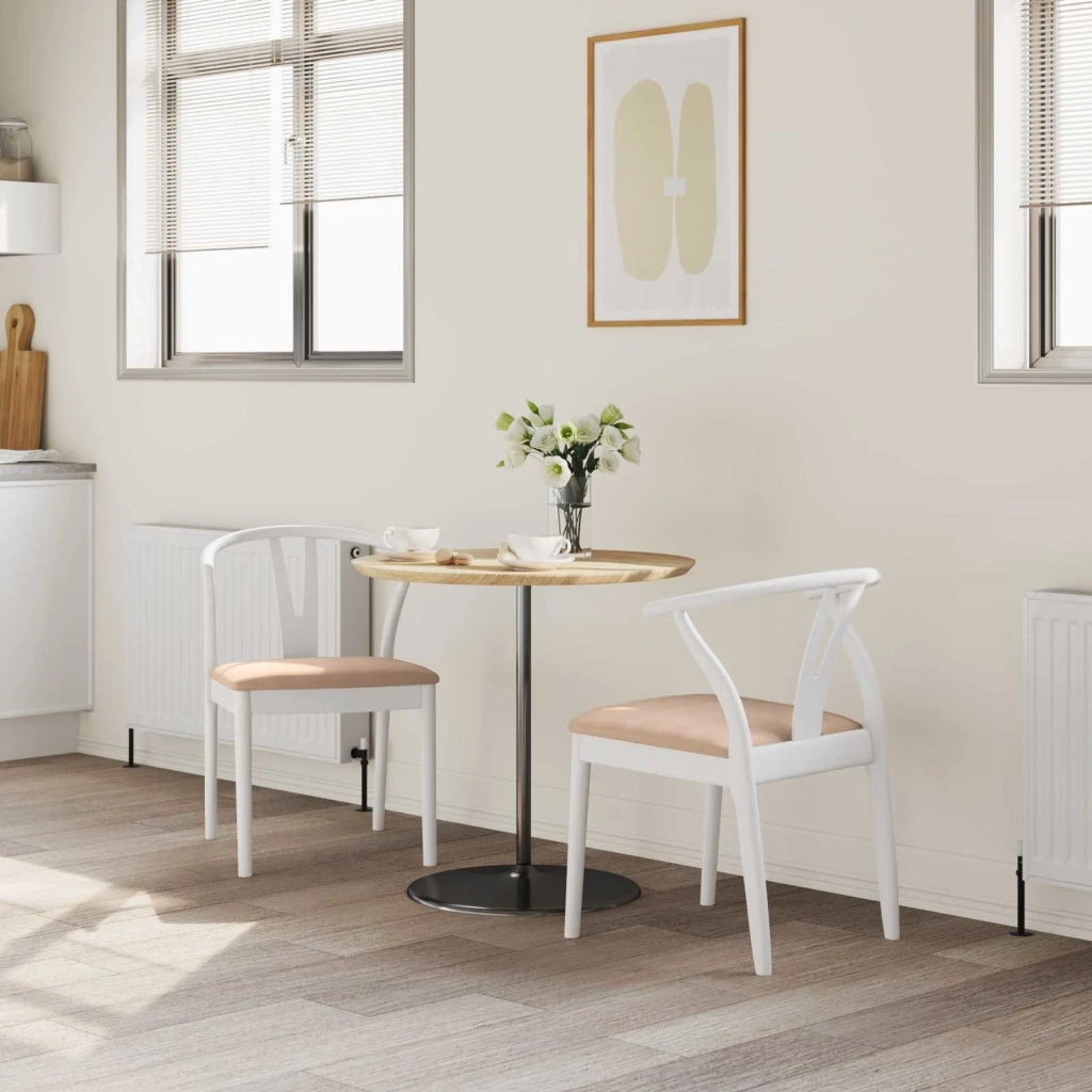 Sedia da pranzo 2 pcs Bianco e marrone Legno di gomma solido 42020418