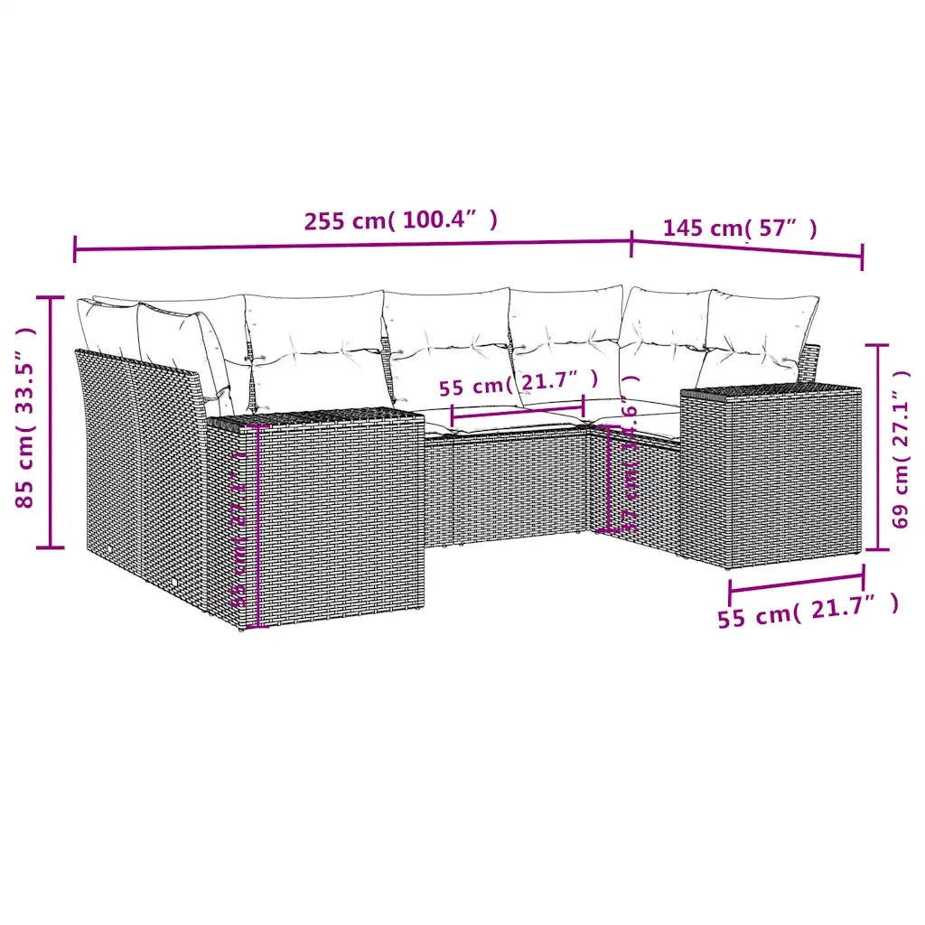 Set Divano da Giardino 6 pz con Cuscini Marrone in Polyrattan 3222982