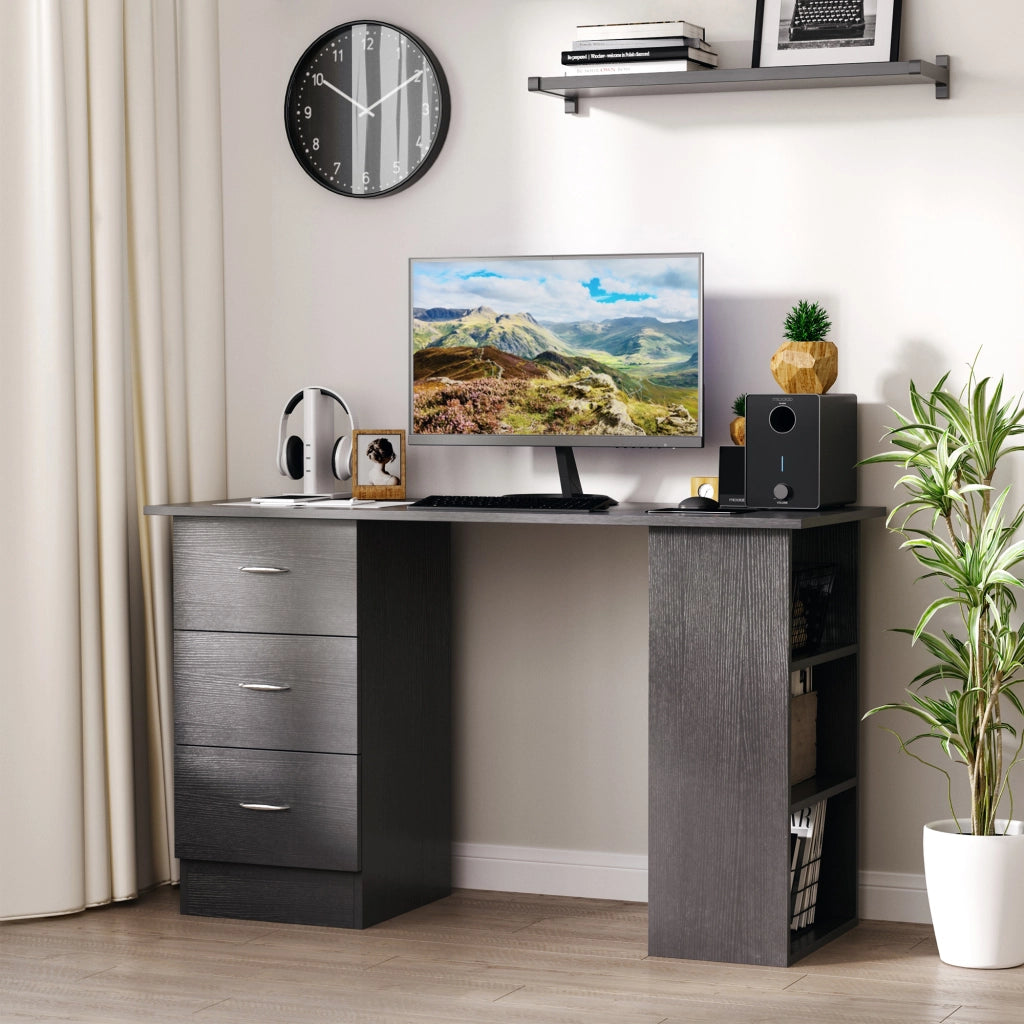 Scrivania per Computer con Cassetti e Ripiani ¨C Xylo ¨C Legno MDF Nero 120x49x72 cm