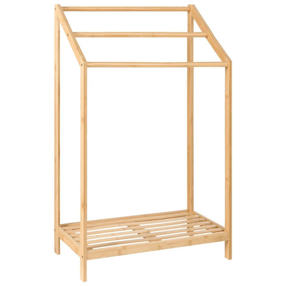 Porta asciugamani con ripiano in legno di bambù marrone chiaro per asciugamani o vestiti