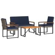 Set Mobili da Esterno 4 pz | Set Salotto da Giardino Grigio e Blu Navy polyrattan