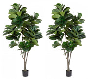 Set 2 Piante Artificiali di Ficus Ø120x230 cm in Plastica con Vasi Verde