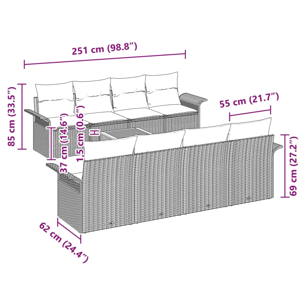 Set Divano da Giardino con cuscino 9 pcs Grigio polyrattan 3347304