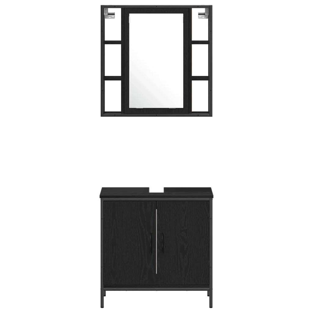 Unit¨¤ da Bagno | Armadio da bagno con lo scaffale 3 pz Nero Legno multistrato