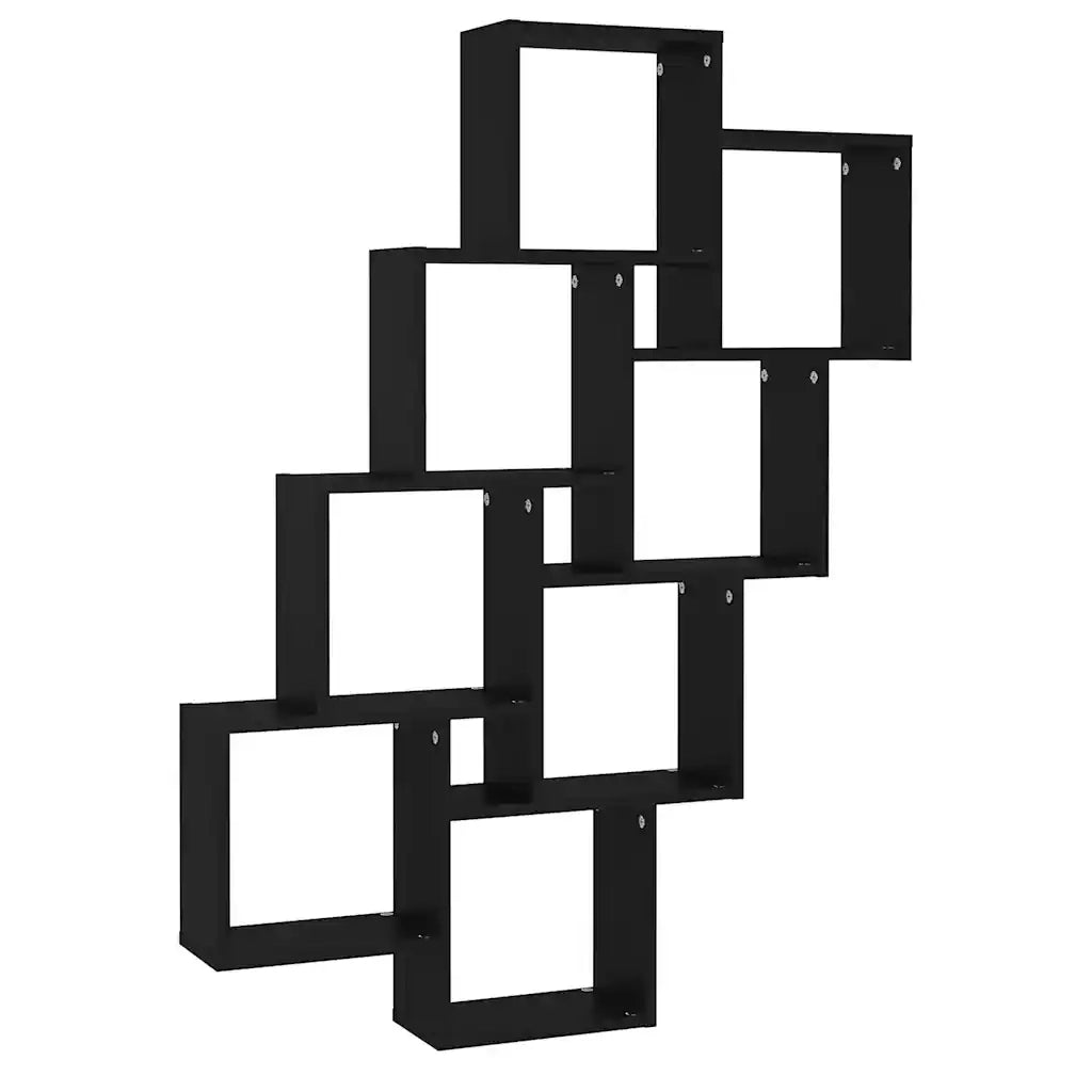 Mensola Parete | Mensola sospesa a Cubo Nera 90x15x119 cm in Legno Multistrato