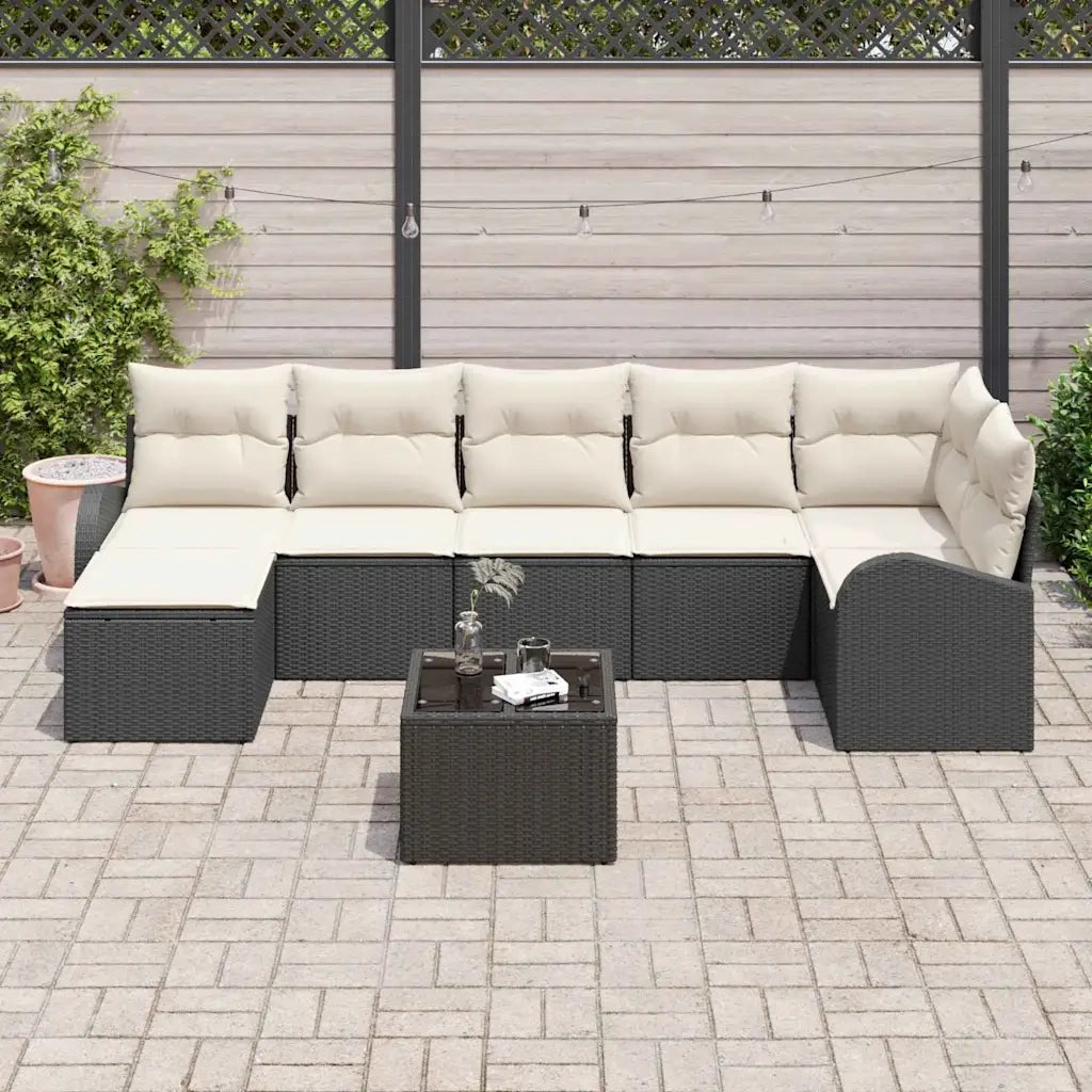 Set Divano da Giardino con cuscino 8 pcs Nero Poly Rattan