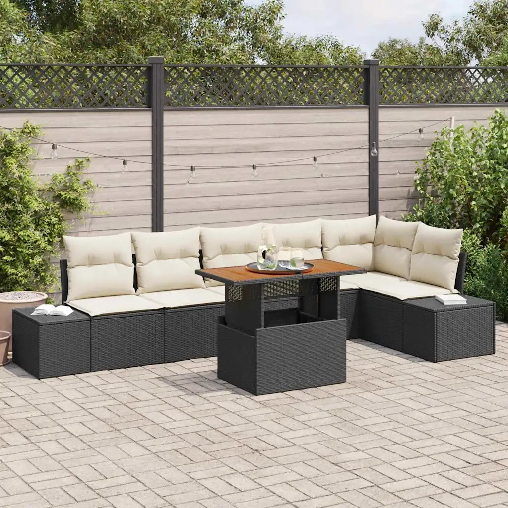 Set da Pranzo per Giardino con cuscino 7 pcs Nero e Crema 3349970