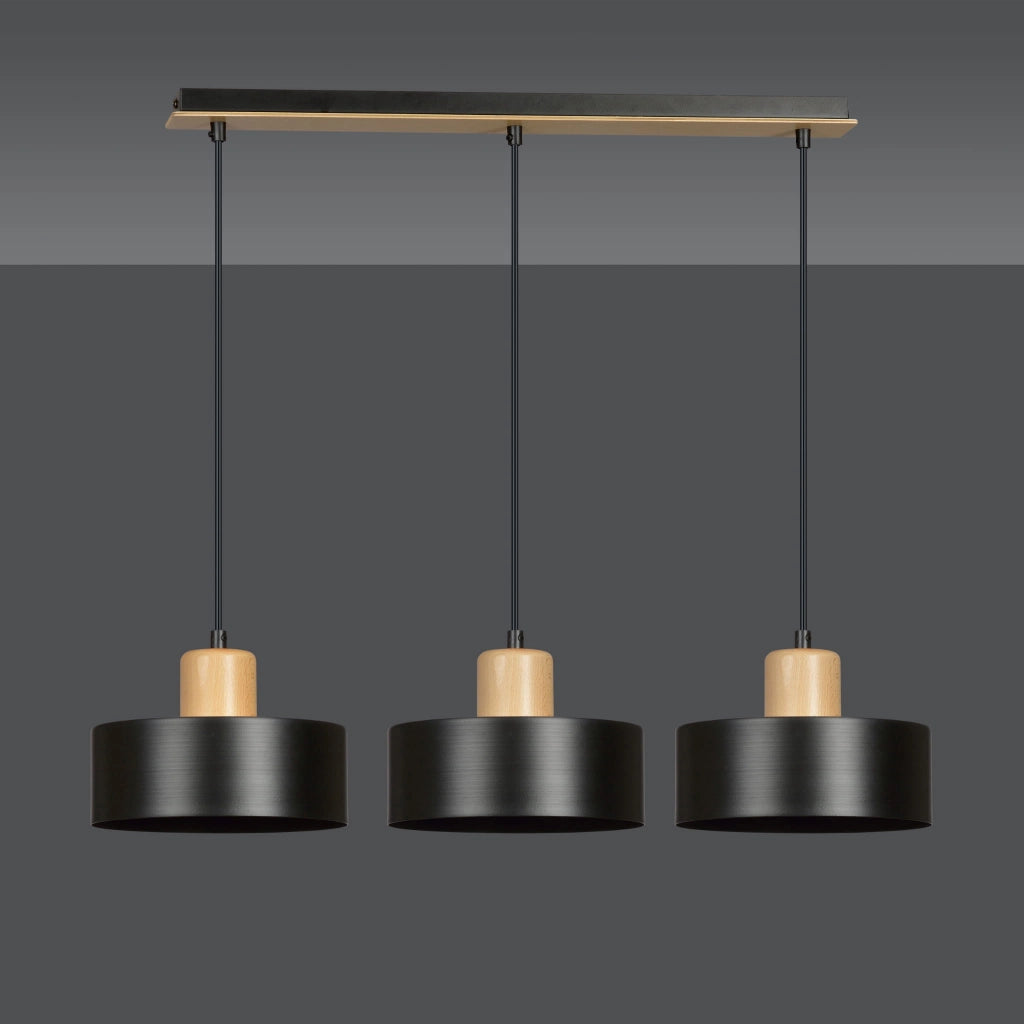 Lampadario Emibig TORIN 3 3xE27 nero/legno dimmerabile