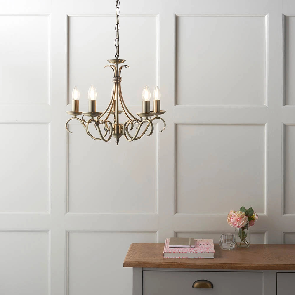 Lampadario Bernice Endon ottone antico 5xE14 dimmerabile