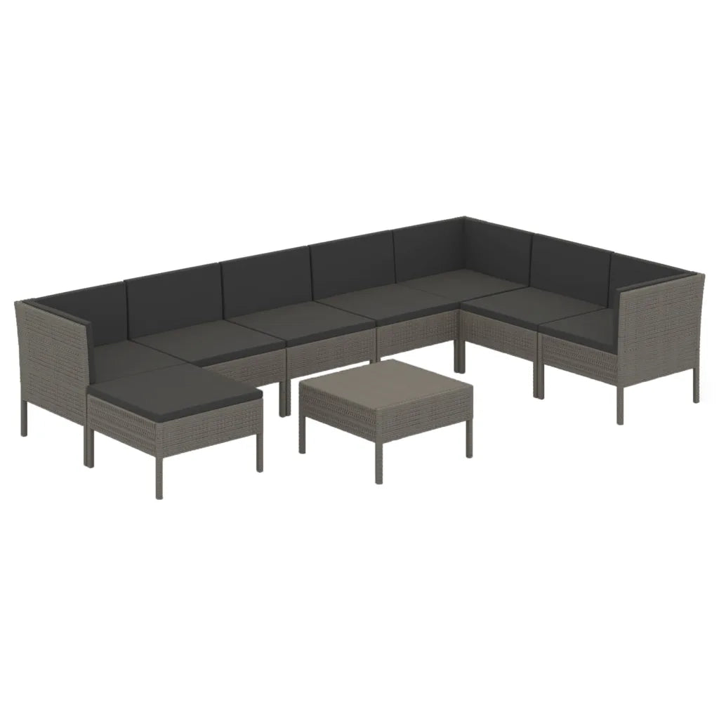 Set Divani da Giardino 9 pz con Cuscini in Polyrattan Grigio 3094426