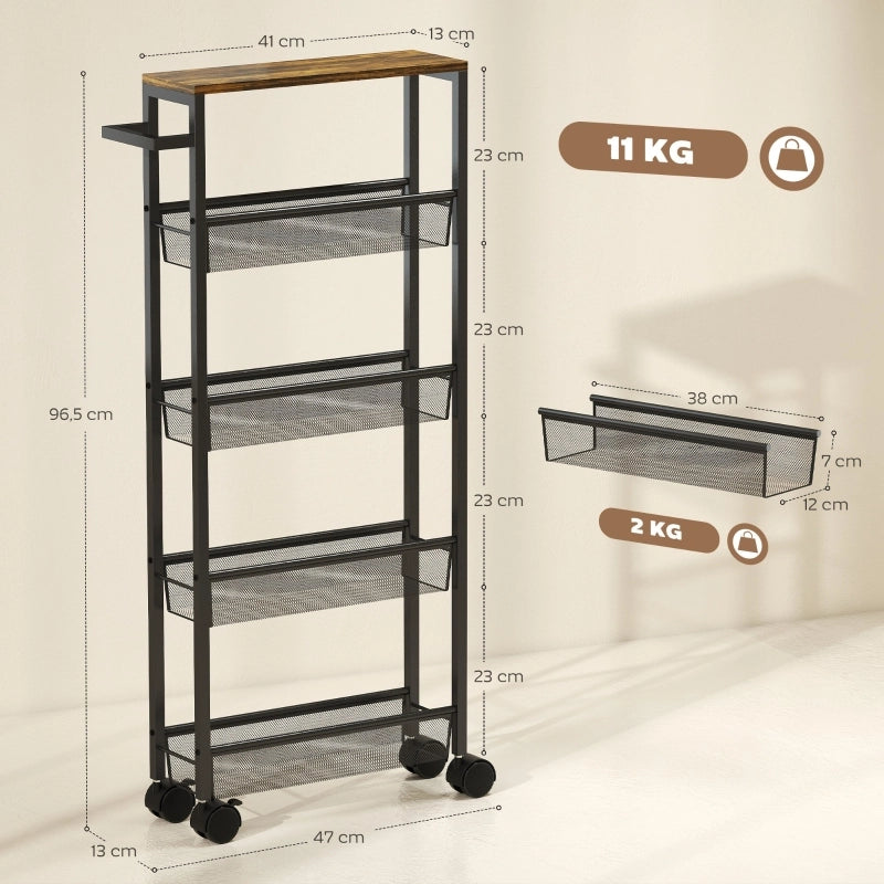 Carrello da cucina con 5 ripiani ¨C Xylo ¨C nero, metallo, ruote, 47x13x96,5 cm