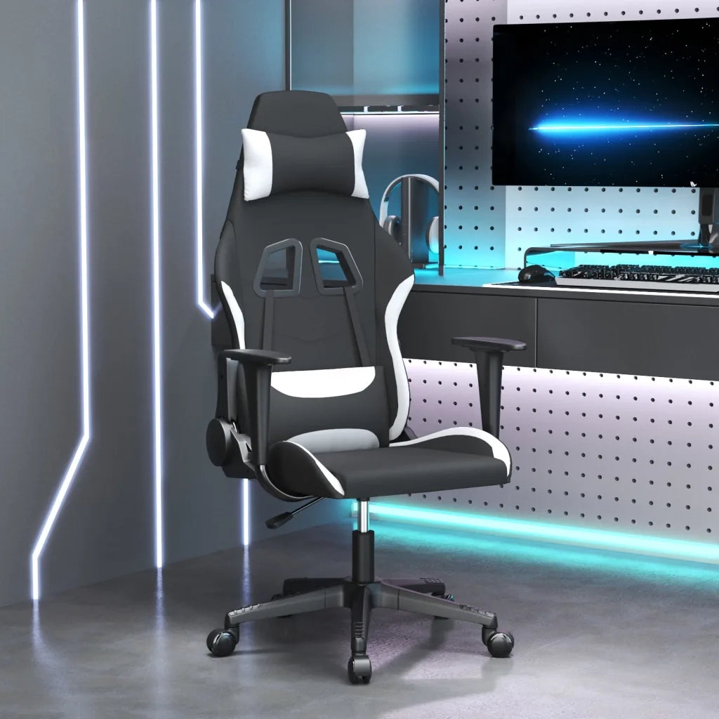 Sedia da Gaming Nero e Bianco in Tessuto 345498