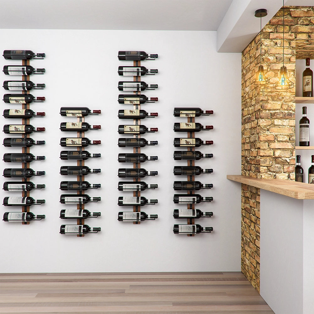 Set 4 Portabottiglie da Muro in Ferro e Legno Stile Industriale per vino da 750 ml