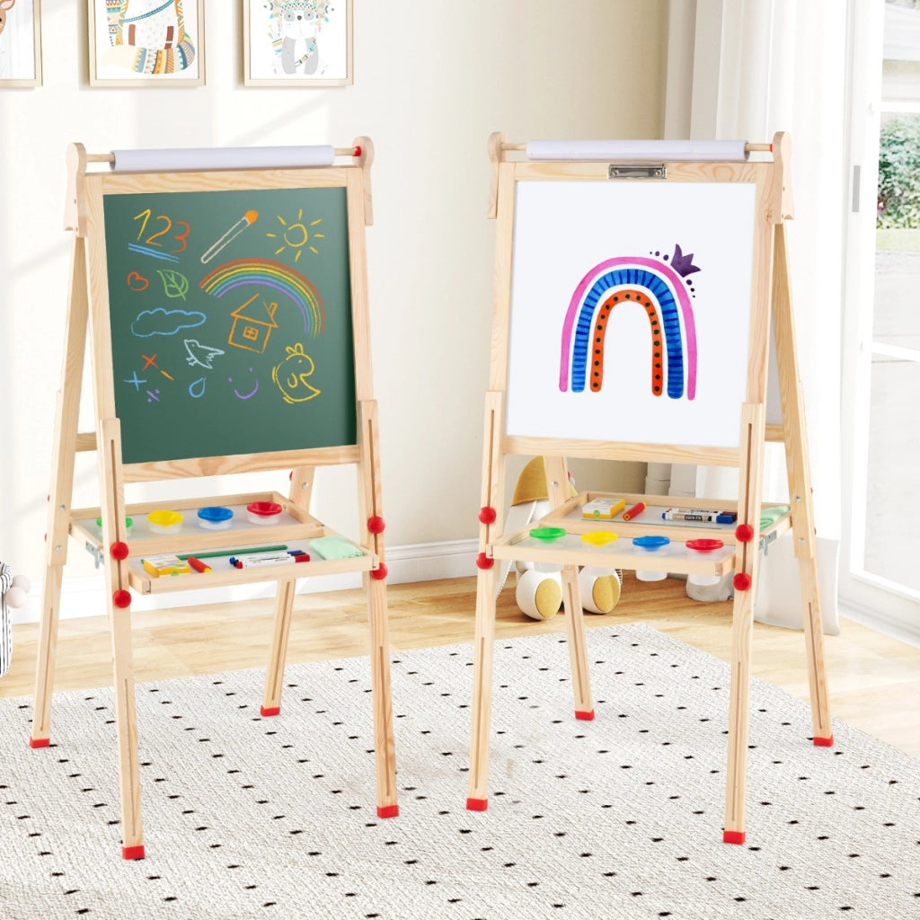 Cavalletto artistico in legno per bambini 3 in 1 pieghevole doppia faccia magnetico, Cavalletto tavolozza in legno-Cavalletti e lavagne bambini
