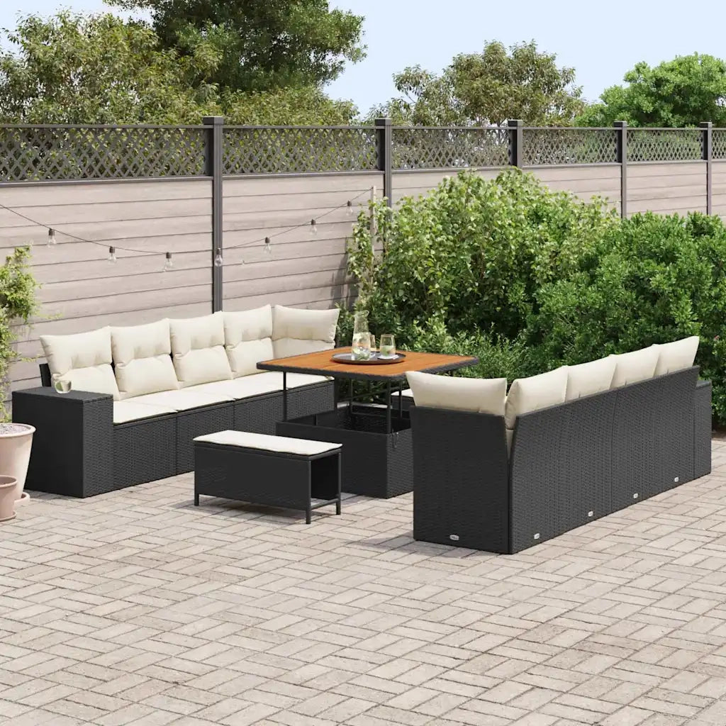 Set Divano da Giardino 11 pcs Nero e Crema polyrattan 3363935