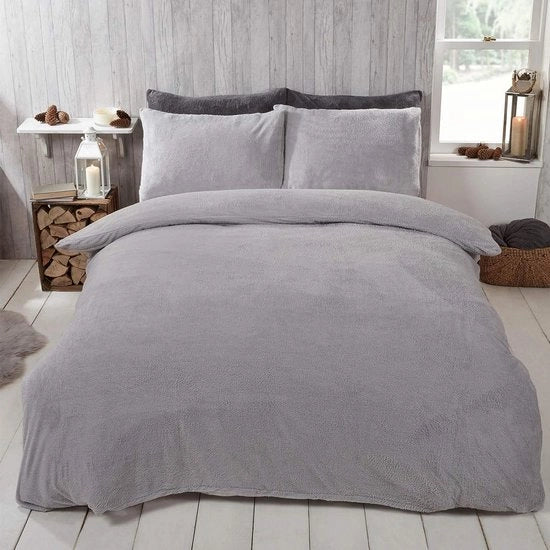 Set di coperte di velluto con cuscini, grigio argento, singola