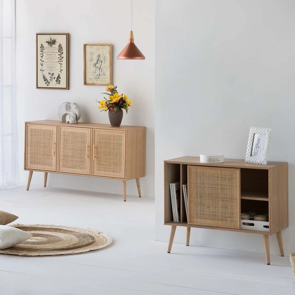 Credenza in MDF e griglia, marrone, 120x41,5x71 cm