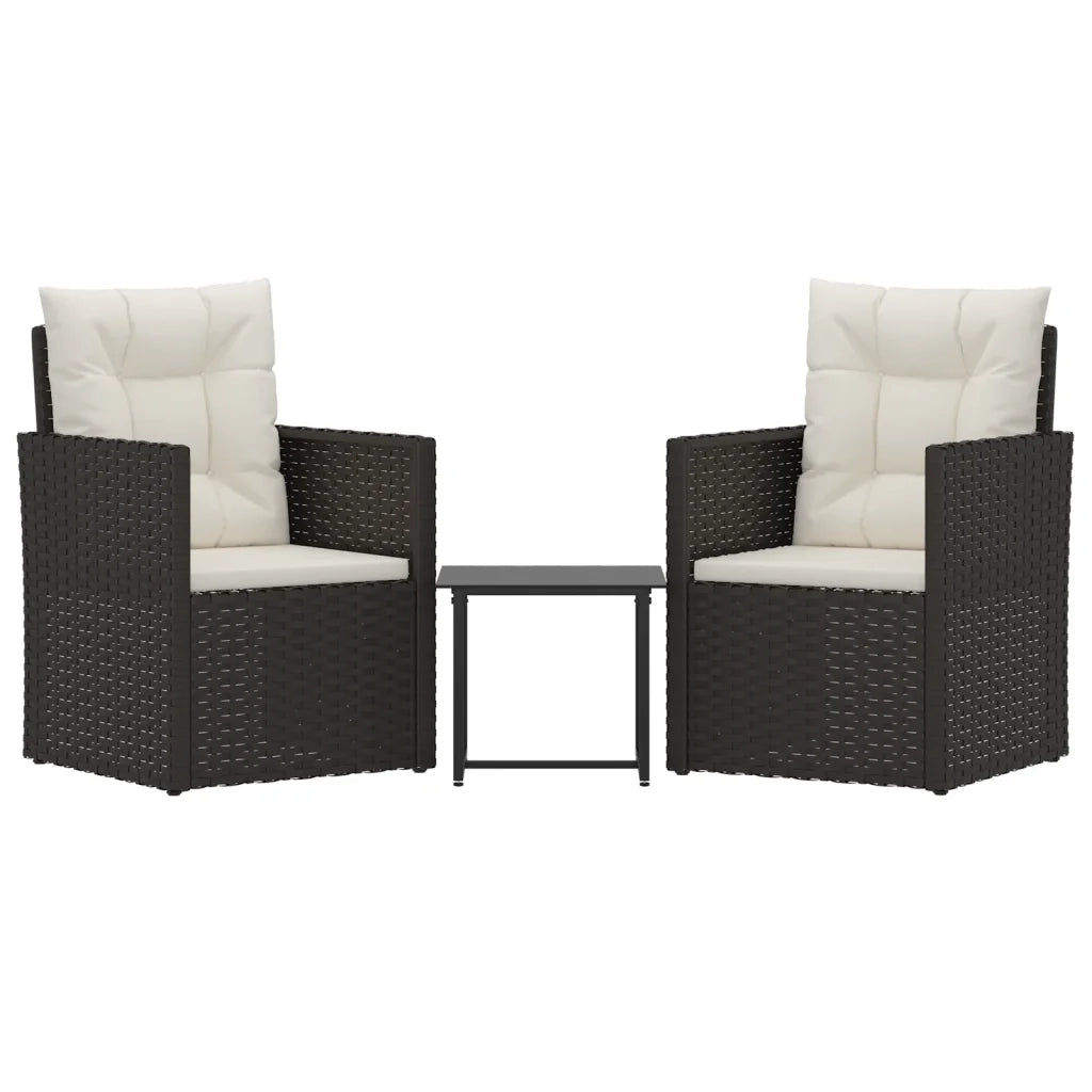 Set Divani da Esterno 3 pz | Set Salotto da Giardino con Cuscini in Polyrattan Nero