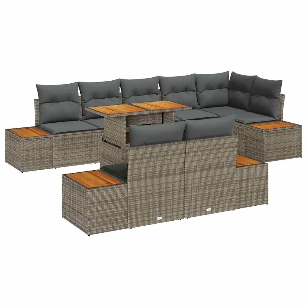 Set da Pranzo per Giardino con cuscino 9 pcs Grigio e Marrone