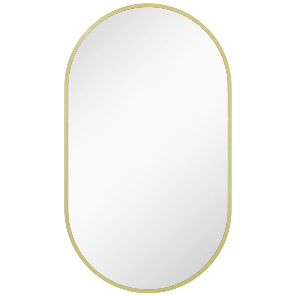 Specchio da Bagno Ovale con Cornice in Alluminio ¨C Minimal ¨C 40x70 cm Dorato