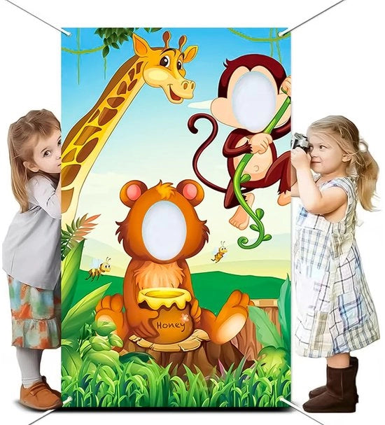 Decorazione per Parete Fotografica Jungle - Ideale Decorazione per Feste - Gioco di Partito con Animali - Qualità Eccellente - Adatto per Piccoli Eventi - Bandiera con Animali