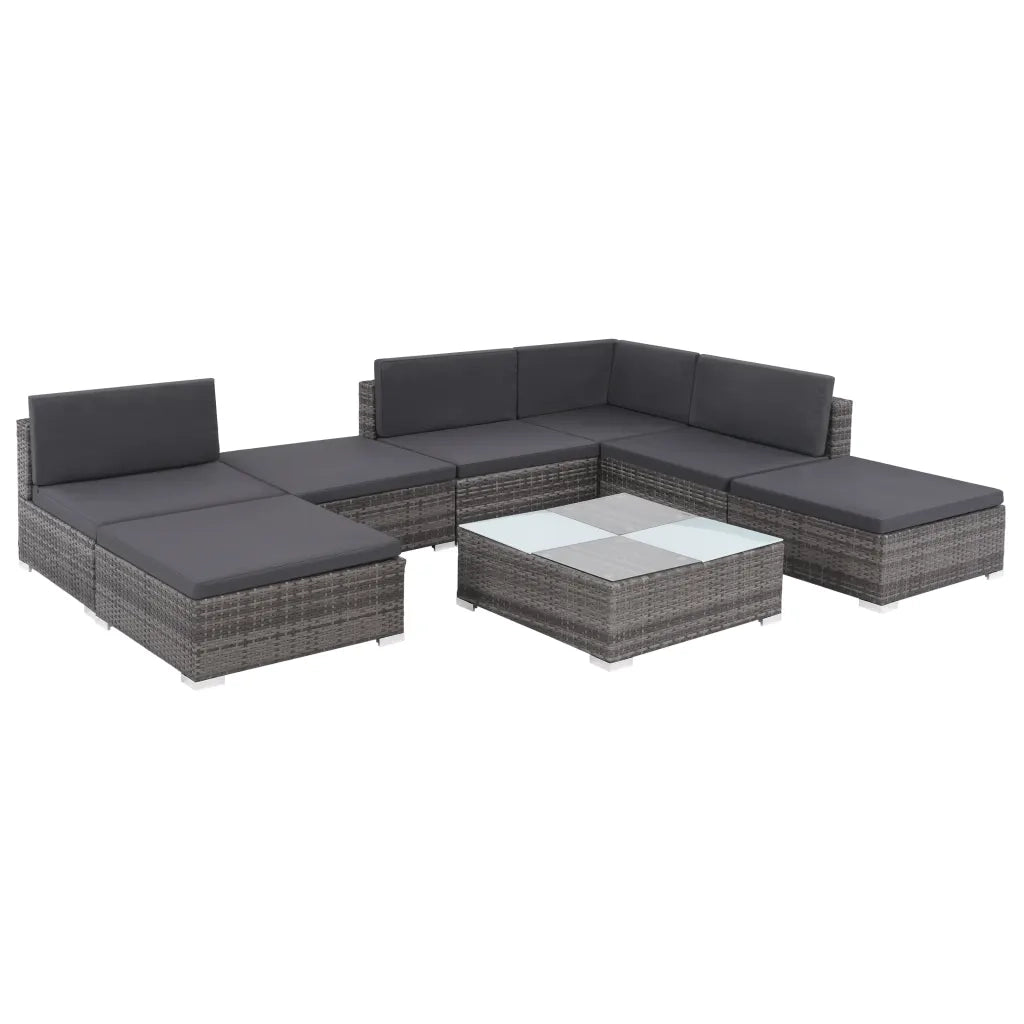 Set Divani da Giardino 8 pz con Cuscini in Polyrattan Grigio 44429
