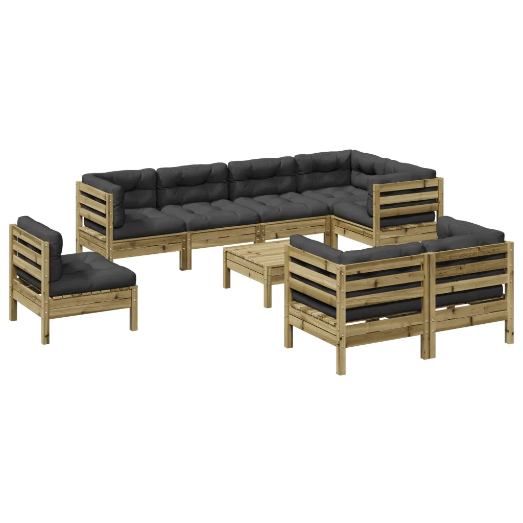 Set Divani da Giardino 9pz con Cuscini Legno Impregnato di Pino