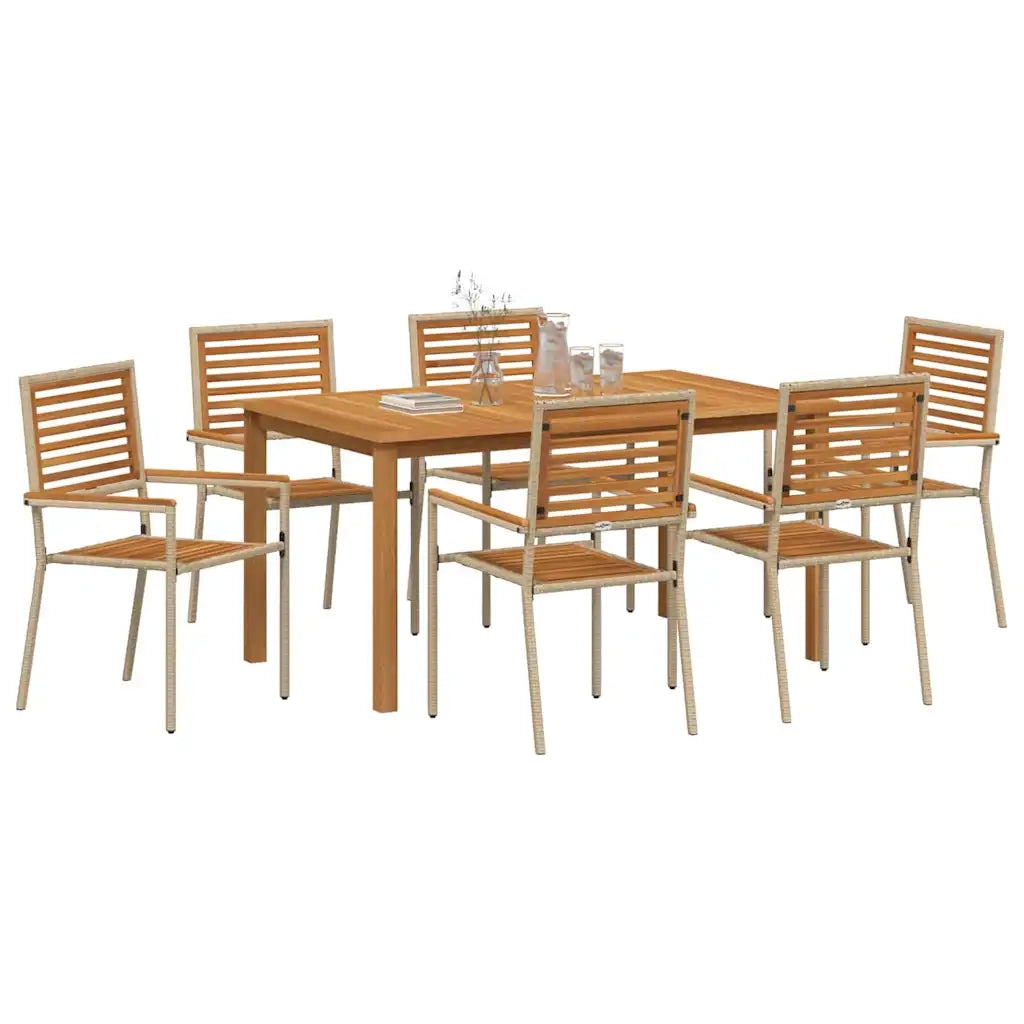 Set da Pranzo per Giardino 7 pcs Beige Legno di Acacia Massello