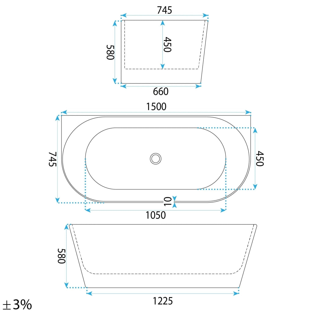 Vasca Bagno A Parete Capri Slim 150cm Copritappo bianco