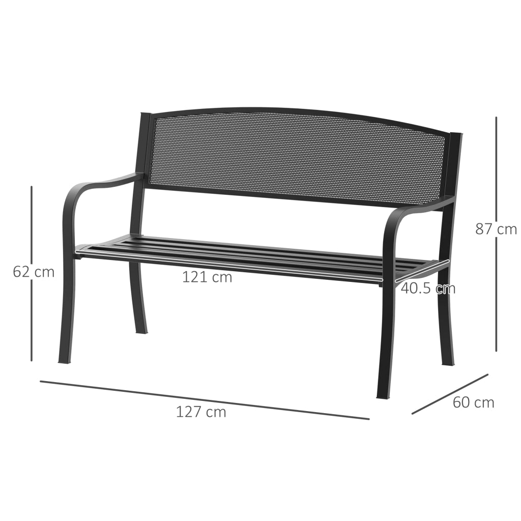 Panchina da Esterno Panca da Giardino Max 240kg Metallo 127 ¡Á 60 ¡Á 85cm Nero