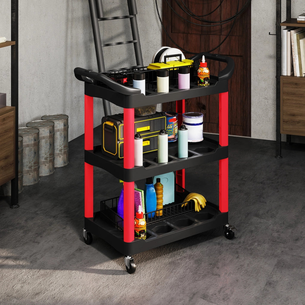 Carrello portautensili 3 ripiani ¨C Xylo ¨C rosso plastica con ruote