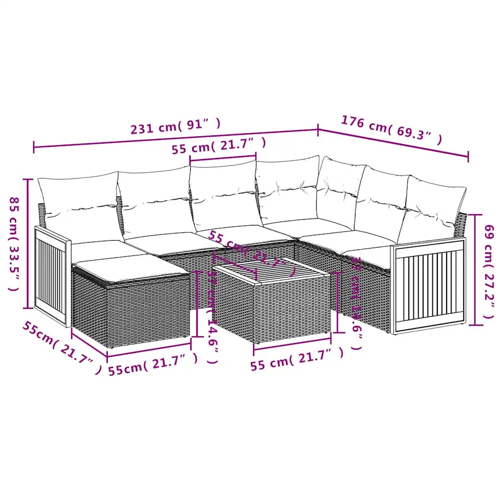 Set Divani da Giardino 8 pz con Cuscini Nero in Polyrattan 3227891