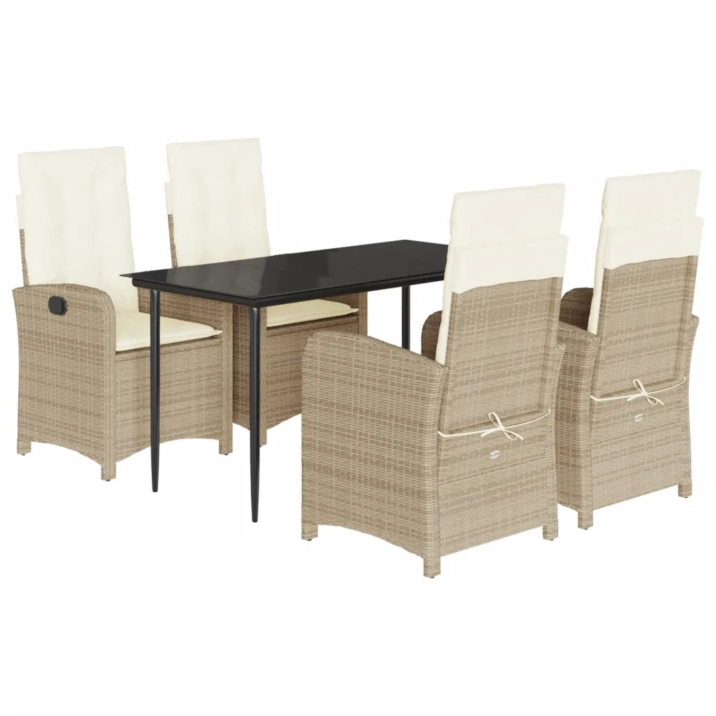 Set da Pranzo da Giardino 5 pz con Cuscini Beige in Polyrattan 3212373